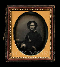 Load image into Gallery viewer, 1/6 Daguerreotype Photo Pretty Victorian Woman Flowers Bonnet Mourning 1800s