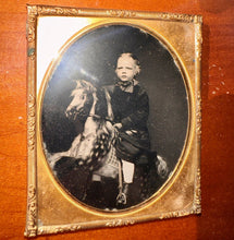 Load image into Gallery viewer, Lot of (4) 1/6 Ambrotype Photos Of Children Kids Tinted Toy Rocking Horse 1800s