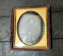 Load image into Gallery viewer, 1/6 Daguerreotype Photo Pretty Victorian Woman Flowers Bonnet Mourning 1800s
