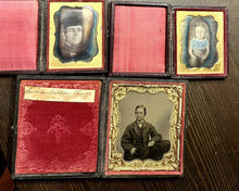 Load image into Gallery viewer, ID'd Boy & Physician Father Wearing Academic Cap Daguerreotype Tintype Lot