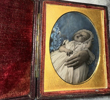 Load image into Gallery viewer, SLEEPING OR POST MORTEM CHILD LAP OF HIDDEN MOTHER TINTED SEALED DAGUERREOTYPE