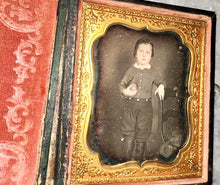 Load image into Gallery viewer, 1/6 Daguerreotype Cute Little Boy Wearing High Boots Holding Tinted Apple 1850s