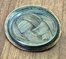 Load image into Gallery viewer, Engraved 1840s Antique Braided Hair Brooch Pin Mourning Jewelry