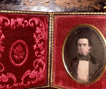 Load image into Gallery viewer, 1850s Oval Daguerreotype Photo Handsome Man - Unusual Presentation & Mat Antique
