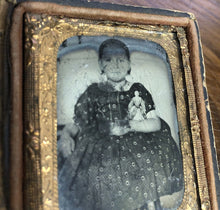 Load image into Gallery viewer, Little Girl Holding Tiny China Doll 1860s Ambrotype Photo
