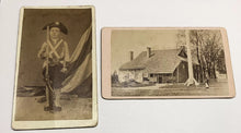 Load image into Gallery viewer, 2 CDVs George Washington HQ & Boy in Revolutionary War Soldier Uniform / Costume