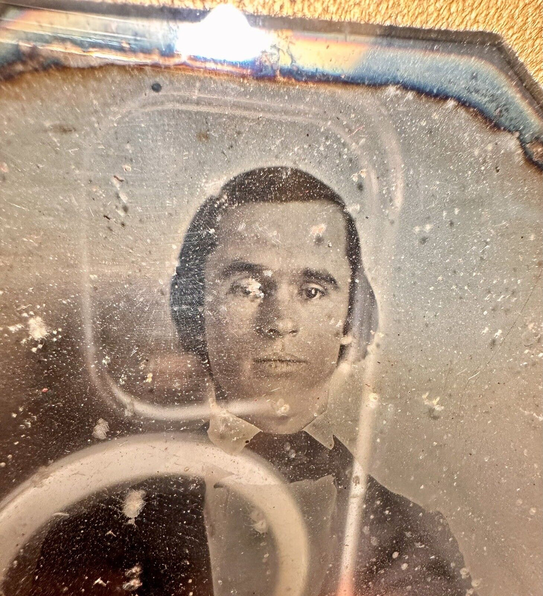 Early 1840s 6th Plate Sealed Daguerreotype Photo Man Casts Shadow