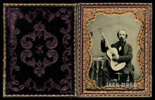 Load image into Gallery viewer, Ambrotype Photo Musician Music Teacher Playing Guitar 1850s Antique Occupational