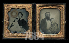 Load image into Gallery viewer, Double 1/6 Ambrotypes of Family Man Woman Wearing Mourning Bands 1860s Photos