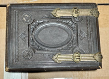 Load image into Gallery viewer, Victorian Era Embossed Leather & Brass Antique Photo Album 1860s Storage Book