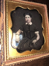Load image into Gallery viewer, 1/6 Daguerreotype Photo Teen Girl, Tinted Hair Bracelet Cross Gold Jewelry 1850s