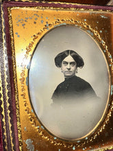 Load image into Gallery viewer, Sealed 1/4 Crayon Daguerreotype Woman Black Mourning Dress + Lock Of Hair Widow
