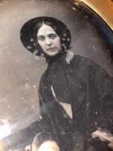 Load image into Gallery viewer, 1/6 Daguerreotype Photo Pretty Victorian Woman Flowers Bonnet Mourning 1800s