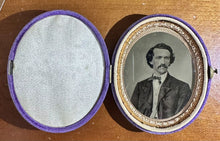 Load image into Gallery viewer, 1/6 Tintype Handsome Man in Oval MOP Cameo Case Dated 1860s Booth Lookalike