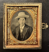 Load image into Gallery viewer, Tennessee Boy in Big Western Or Cowboy Style Hat 1860s Tintype 1/9 Plate Photo