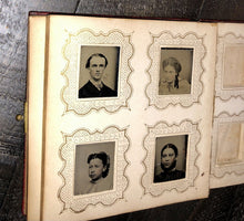 Load image into Gallery viewer, Miniature 1860s Photo Album + 63 Gem Tintypes Mostly Young Men & Boys
