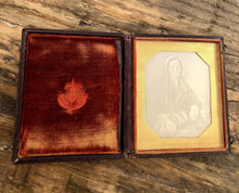 Load image into Gallery viewer, Plumbe 1840s Tinted Daguerreotype Photo Honeycomb Mat Woman Wearing Bonnet Veil