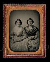 Load image into Gallery viewer, HALF PLATE Ambrotype Photo of Sisters or Twins Women Holding Fan 1850s