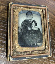 Load image into Gallery viewer, Little Girl Holding Tiny China Doll 1860s Ambrotype Photo