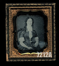 Load image into Gallery viewer, WOMAN w LONG CURLED RINGLETS IN HAIR GOLD JEWELRY TINTED 1/6 PLATE DAGUERREOTYPE