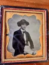 Load image into Gallery viewer, Early SEALED Tintype Photo DATED 1858 Miner or Prospector Holding Map