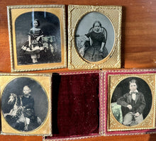 Load image into Gallery viewer, Lot of (4) 1/6 Ambrotype Photos Of Children Kids Tinted Toy Rocking Horse 1800s