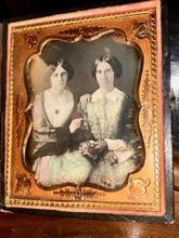 Load image into Gallery viewer, Tinted Daguerreotype Sad Woman & Daughter Holding Memorial / Mourning Items?