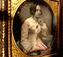 Load image into Gallery viewer, 1/6 Daguerreotype Beautiful Woman Tinted Dress Gold Jewelry Photographic Brooch