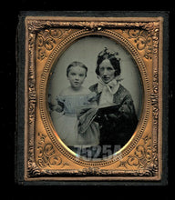 Load image into Gallery viewer, 1/6 Ambrotype Woman Reading Cute Little Girl Childrens Book Tinted 1860s Doll?