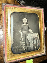 Load image into Gallery viewer, 1/6 1850s Daguerreotype Cute Little Girl Holding Flowers + Toy Or Apple