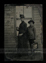 Load image into Gallery viewer, large 1/4 + tintype photo school children going to class w books unique antique