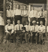 Load image into Gallery viewer, Unusual Old Photo Large Group of Men On House Porch - Man Riding Horse ++ Dog!