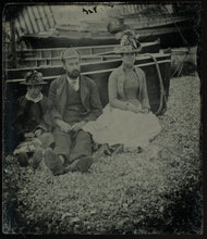 Load image into Gallery viewer, Antique Photo - Uncased 1/6 Ambrotype Victorian Family Outdoors at Beach, Boat