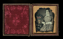 Load image into Gallery viewer, 1/6 Daguerreotype Pretty Woman Tinted Cheeks, Boldly Painted Flowers & Vase