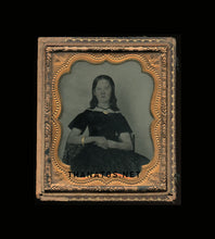 Load image into Gallery viewer, 1860s Sad Teen Girl Mourning Dress Painted Gold Jewelry Virginia Mississippi