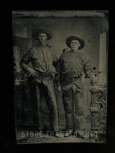 Load image into Gallery viewer, Two Armed Cowboys, 1800s Tintype Photo Antique Western Men Rare Revolver