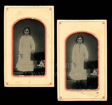 Load image into Gallery viewer, Seeing Double Tintypes, Girl with Tinted Hat - A Bit Creepy!