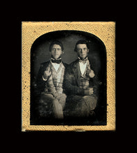 Load image into Gallery viewer, 1840s Daguerreotype - Early Scovills 1/6 Plate Two Handsome Men / Male Friends