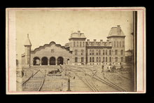 Load image into Gallery viewer, Rare 1860s St. Albans Vermont Train Shed Railroad Station & Workers CDV Photo