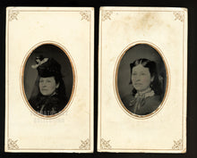 Load image into Gallery viewer, antique tintype set woman in mourning clothes - 1870s photo - taken on same day