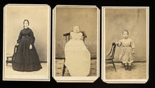Load image into Gallery viewer, 1860s CDV Set Mother in Black Mourning Dress & Children incl Post Mortem Infant