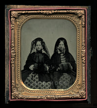 Load image into Gallery viewer, Two Women in Winter Dress, Muffs, Veils - 6th Plate Ambrotype