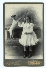 Load image into Gallery viewer, Antique Cabinet Photo Little Girl "High Fiving" Jack Russell Terrier Trick Dog