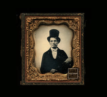 Load image into Gallery viewer, 1/6 daguerreotype handsome cigar smoking man Stovepipe hat & goatee beard