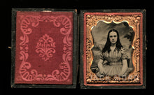 Load image into Gallery viewer, 1850s 1860s Ambrotype Photo Pretty Teen Girl Long Hair w Curls Painted Backdrop