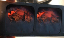 Load image into Gallery viewer, Unusual Tissue Stereoview Dark Tinted Red Fire of Hell Flying Devils _ Very Rare