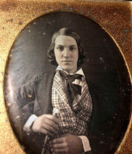 Load image into Gallery viewer, Early 1840s 6th Plate Daguerreotype Handsome Wealthy Teen Boy with Walking Stick
