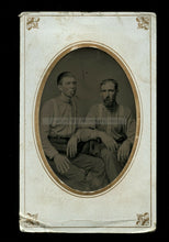 Load image into Gallery viewer, 1800s tintype Photo Men friends working clothes smoking cigars ID’d