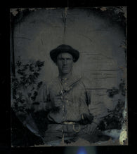 Load image into Gallery viewer, Armed Civil War Soldier Holding Gun - 1/6 Tintype Confederate 1860s