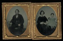 Load image into Gallery viewer, Double 1/4 Ambrotype Man Wife Daughter in Tinted Blue Dress